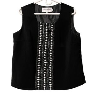 MARIELLA FERRETTI vintage size 14 sleeveless black wide strap tank bow and bead